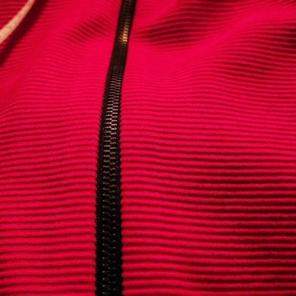 Jessica Howard Ladies Red Petite Ribbed Zip Up Jacket with Animal Print Collar - - Picture 8 of 8